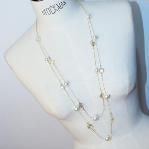 SHIFEEL 2018 New Fashion Pearls Crystal Rose Flowers Clovers Double Multilayer Chain Necklace Women Long Sweater Chain choker