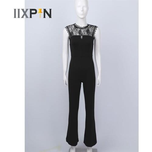 Womens Vintage Lace Floral Sleeveless High Waisted Wide Leg Rompers Formal Jumpsuit Ladies Jumpsuit for Evening Party Dancewear