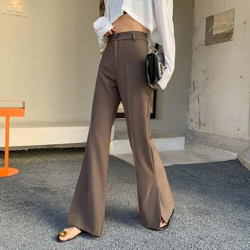 QOERLIN High Waist Suit Pants Womens Straight Trouser Loose 2021 New Drape Black Wide Leg Pants Elegant Flare Trouser Plus Size