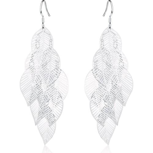 925 sterling silver bright hanging light leaf multi-layer multi-leaf earrings for women OL high quality wedding party jewelry