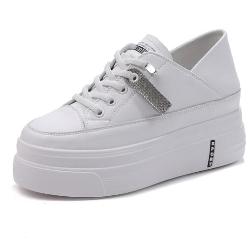 Women Slippers 2020 Spring Summer Split Leather High Heels Female Shoes Casual Women Platform Sneakers Woman White Shoes Size 40