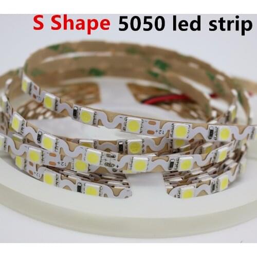 1/2/3/4/5M 6mm PCB S shape type 5050 white color LED Flexible strip bendable 60leds/m Non waterproof DC12V