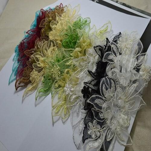 2pcs/lot)Free shipping New Arrival Beautiful Wedding Dress Decorated a variety of Organza Flower Applique Sew On Lace Patches