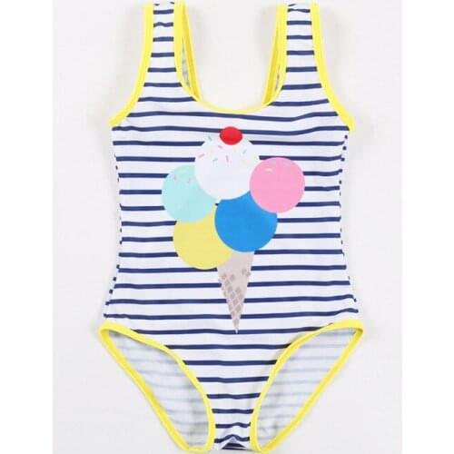 2021 Childrens Cute Ice Cream Striped One-piece Swimsuit Swimsuit Bikini