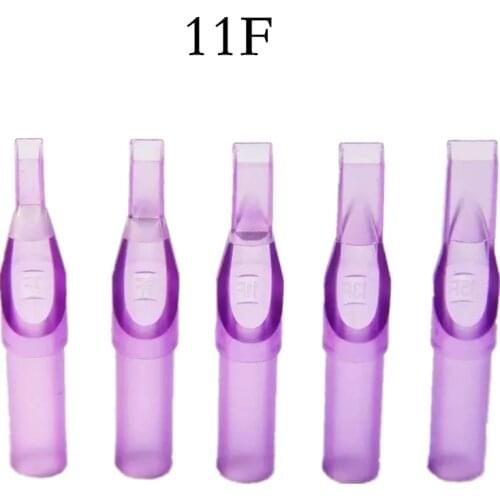 50PCS Flat/Magnum Size 11 Disposable Purple Short Tattoo Tip Tube Nozzle Supply -11FT