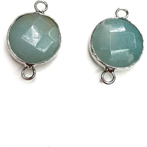 Amazonites round silver plated semi-precious stone connector for jewelry making temperament accessories size 14x14mm