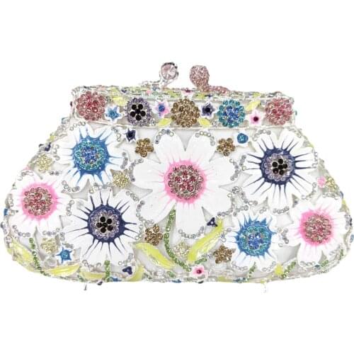 Boutique De FGG Elegant Flower Clutch Women Crystal Evening Purses and Handbags Wedding Party Bridal Rhinestone Minaudiere Bag