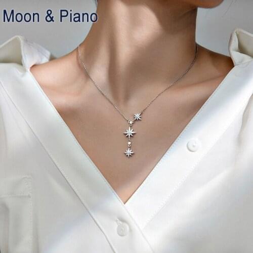 Clavicle Chain Womens Necklace Simple S925 Sterling Silver Star Pendant Adjustable Size Short Sweater chain Jewelry Accessories