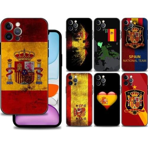 Black Case For iPhone 11 13 12 Pro Max XS XR X 8 7 6s 6 Plus 5 5S SE Bumper Silicone Cover Fundas Spain Coat of Arms Flag