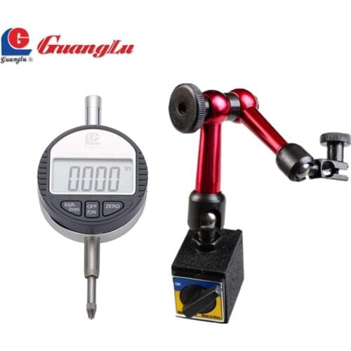 GUANGLU 2Pcs Digital Dial Indicator 0-12.7mm/0.5'' 0.01 With Mini Magnetic Base Holder Gauge Caliper Measuring Tools
