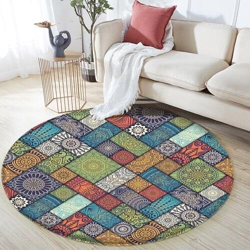 Decor Round Rugs Non-slip Mandala Style Colorful Pattern Rug Floor Mat Living Room Kitchen Bedroom Room Carpet Bathroom Living