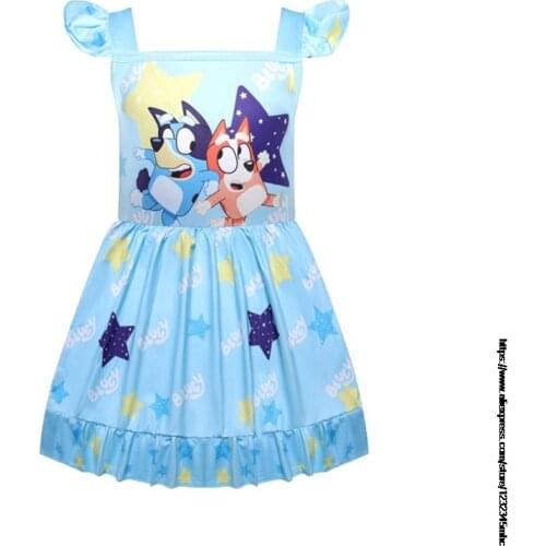 Bingo bluey Girls Dresses Princess Costume Kids Party Dresses for Girls Clothes Baby Cotton Dress Flower Print Children Dress