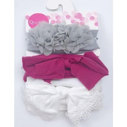 3pcs/Lot Chiffon Flower Elastic Headbands For Baby Girls Hair Accessories Baby Girls Bows Nylon Solid Color Turban Haird Band
