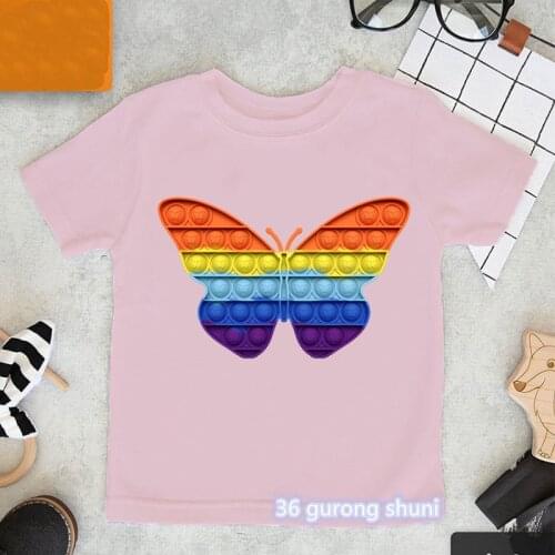 Colorful Butterfly Rabbit Animal Clothes Fidget Toys T Shirt Push Bubble Shirt поп ит Pop It T-Shrit Boys Girls T Shirt Tops