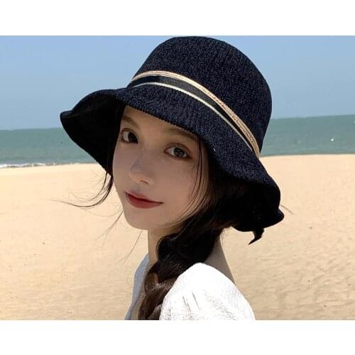 Summer Kitted hat fisherman cap bucket hat Foldable Visor cap outdoor Holiday Beach sun protection Hat women hat Panama sun hat