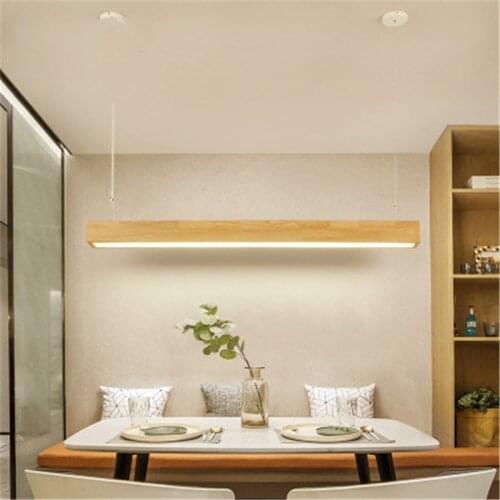 Nordic Chandelier Modern Minimalist Rectangular Office Lamp Led Solid Wood Japanese Long Strip Bedroom Engineering Studio Lamps