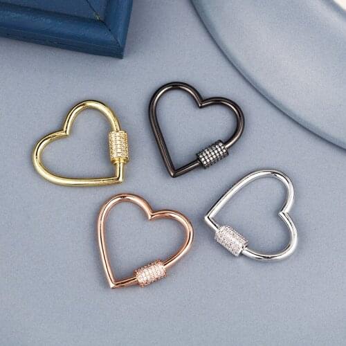 DIY Heart Copper Micro Pave Zirconia Accessories Buckles Clasps Hooks for Bracelet & Necklace Making Jewelry Findings Wholesale