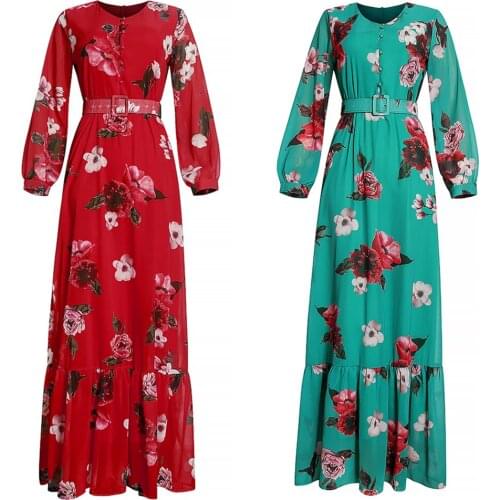 Muslim Fashion Plus Size Kaftan Chiffion Maxi Dress 2021 New Autumn Long Sleeve African Print Dresses For Women Arabic Clothes