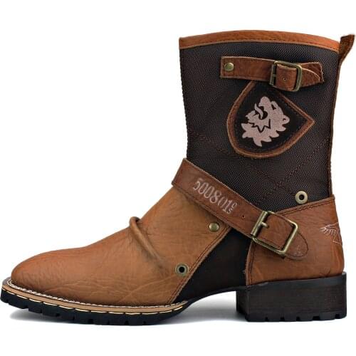 Mens Mid-Calf Boots Cowboy Boots Zipper-up Motorcycle Boots Genuine Leather Men Handmade Western Boots Shoes 5008-1-H8-J