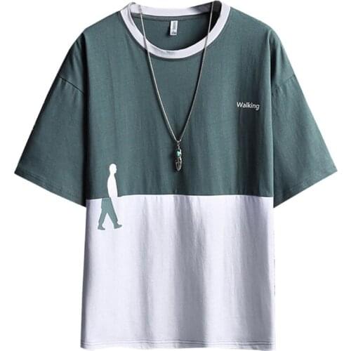MXMA Mens Summer Short Sleeve Crew Neck T-Shirt Color Block Patchwork Silhouette Print Pullover Tops Harajuku Casual Loose Drop