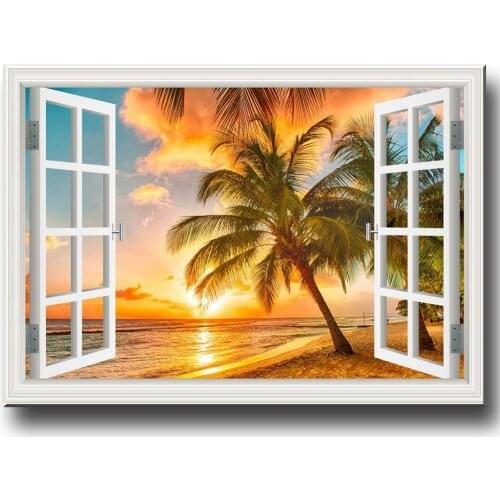 Full Square Diamond Painting Window Sea Beach Cross Stitch Embroidery Needlework Set Mosaic Nature Landscape Crafts Kit A2308