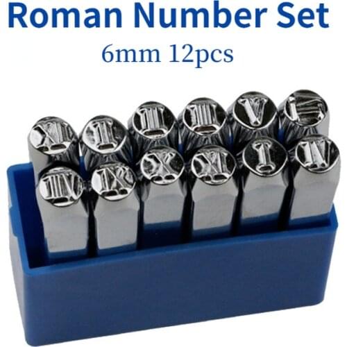 12PCS Roman Number Metal Punch Set Leather Stamping DIY Jewelry Logo Stamps Silver Gold Metal Stamping Marking Puncher 6mm Kit