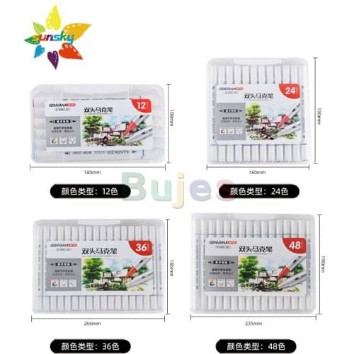 Genvana 12/24/36/48 color Double head color alcohol mark pen Round pen rod beginners children animation art design art supplies