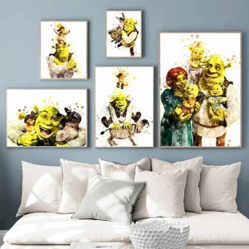 Wall Art Canvas Painting Shrek Cartoon Watercolor Poster Prints Nursery Nordic Kid Decoration Picture Baby Bedroom Decor Mural