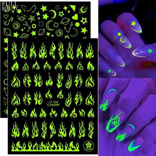 2021 New Nail Art Sticker Luminous Flame Butterfly Moon Love Nail Love Star Pattern Nail Luminous Stickers Nail Stickers
