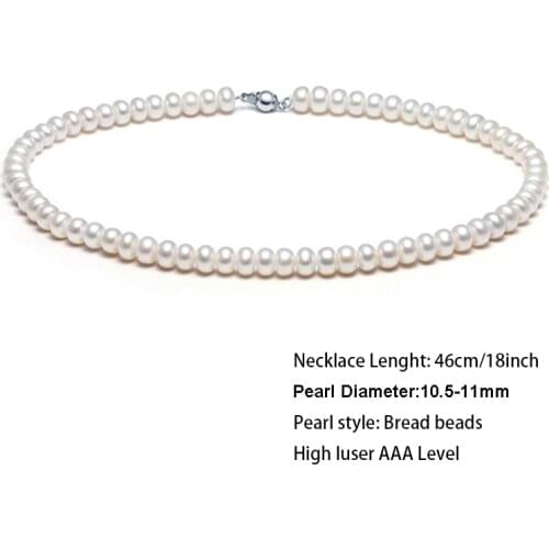 Classic 18inch about 45 Large freshwater Pearls beads chokers necklace pearl diameter 10-11mm with slim long gift box