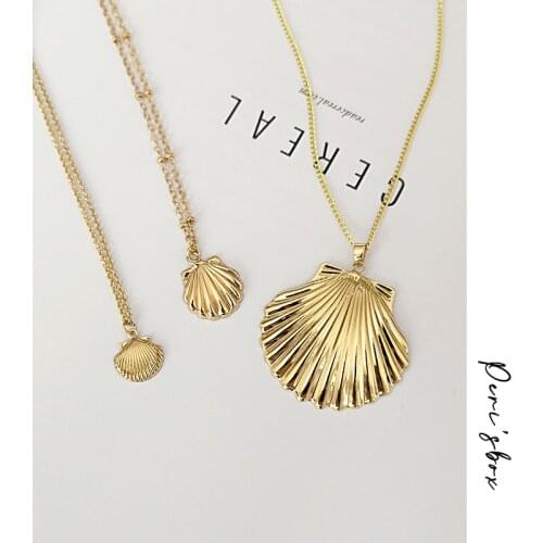 Perisbox 3 Sizes Gold Shell Necklace Fan Shape Pendant Necklaces Boho Necklace Delicate Ocean Gift for Her Collares De Moda