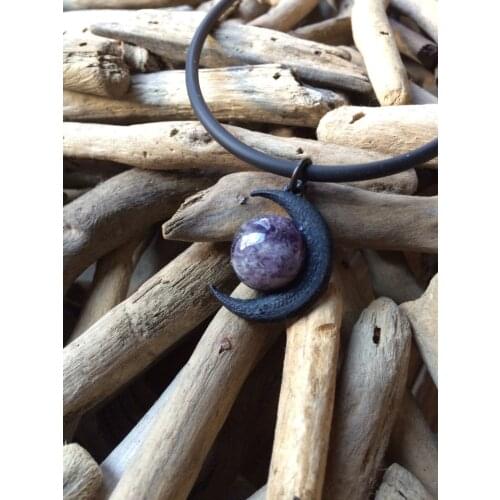 Crystal Moon Charm Pendant Necklace -Black Moon - Moon Necklace - Witchy Jewelry -Celestial Gift for Wiccan