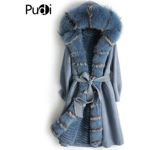Women real wool fur coat parka Rex rabbit fur liner fox fur collar female Winter long hooded jacket trench outwear ZY18170