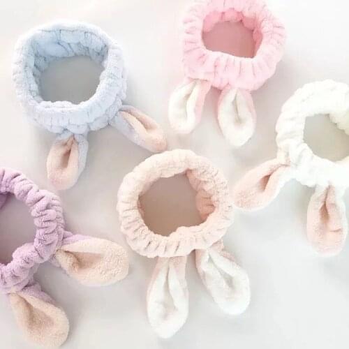 Q Girls Women Hair Band Hair Accessories Cute Bunny Ears Soft Coral Fleece Headband Wash Face Makeup Mask Head Wrap Turban