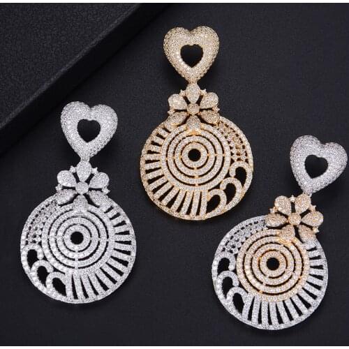 LARRAURI Luxury Popular Heart Flower Round Full Mirco Paved Crystal Zirconium Naija Wedding Earring Fashion Jewelry for Women