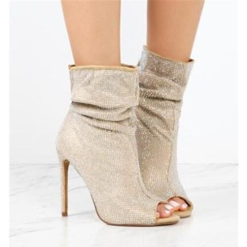 Sestito Hot Sale Ladies Crystal Stiletto High Heels Dress Wedding Shoes Woman Peep Toe Sandals Ankle Boots Girls Slip-on Shoes