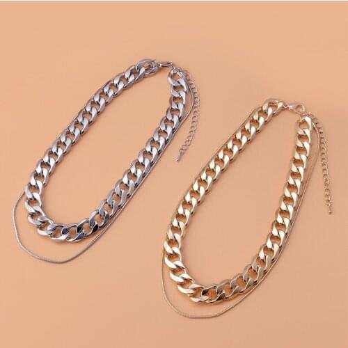 TIMEONLY Minimalist Double Layer Gold Color Chunky Chain Chokers Necklace Exaggeration Metal Necklace Party Jewellery Wholesale