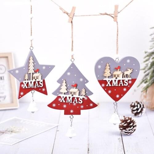 Christmas Tree Ornaments Hanging Star Heart Tree Wooden Pendants Xmas Tree Home Party Decorations New Year Navidad Kids Gifts