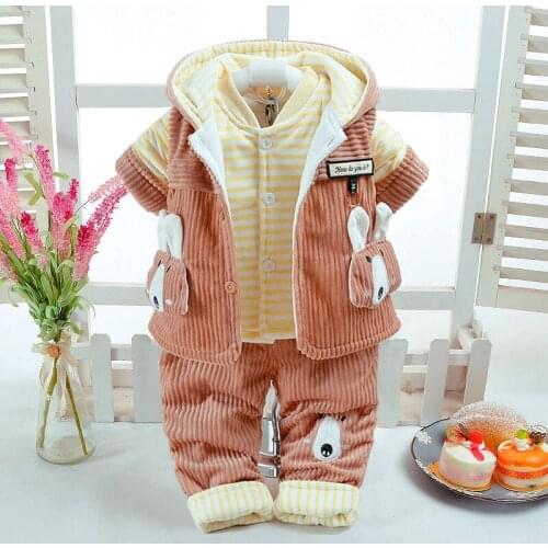 New Autumn Winter Baby Boy Clothing 0-6M Newborn Infant 3Pcs/Set Cute Rabbit Style Add Cotton-Padded Thick Corduroy Pants Warm