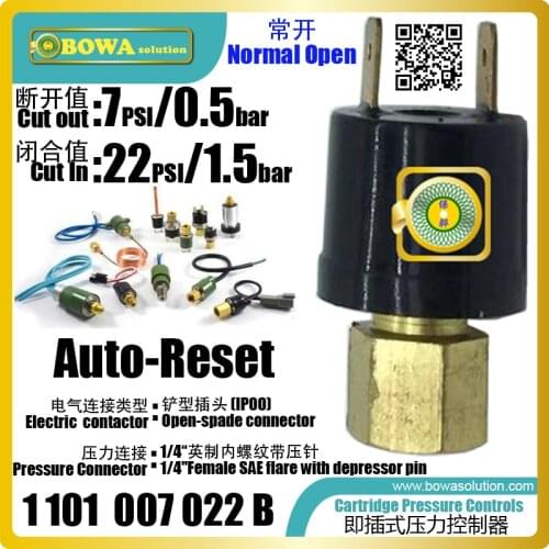 7psi OFF and 22psi ON autoreset pressure switches is great choice for low safety pressure control of LBP or freezer compressor