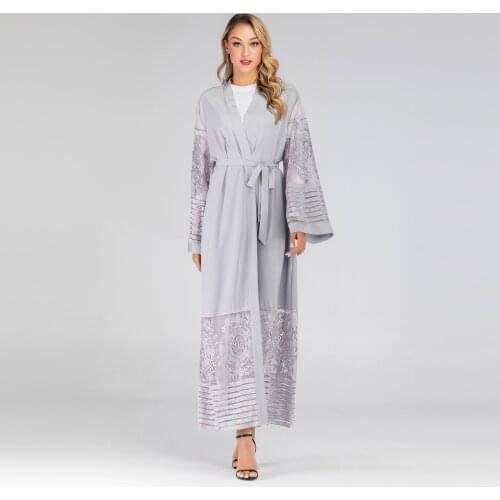 Explosive Cardigan New Fashion Womens Embroidered Mesh Cardigan Dubai Robe Dress Abayas Muslim 2021 Modest Fashion Robe