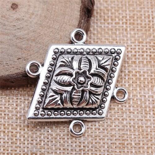 WYSIWYG 4pcs Flower Porous Connectors Body Chain Charms Jewelry Finding Antique Silver Color 31x43mm Necklace Accessoreis