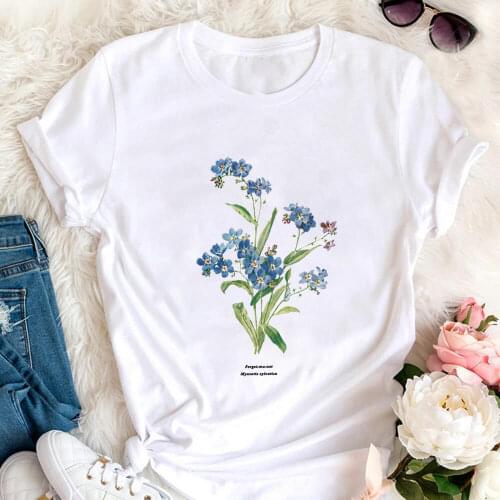 Forget Me Wildflower Printed 100%Cotton Women Tshirt Women Funny Summer Casual Short Sleeve Top Nature Shirt Gift for Her