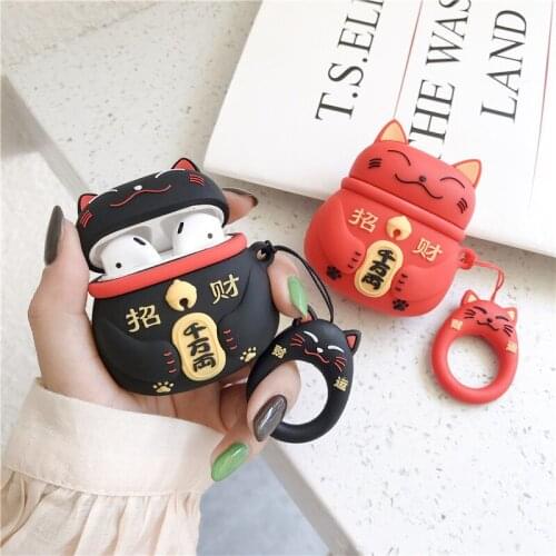 CHIPAL Cute Lucky Cat Protective Cover for AirPods 2 1 Silicone earphone Case AirPods for AirPod Wireless Bluetooth Headphone