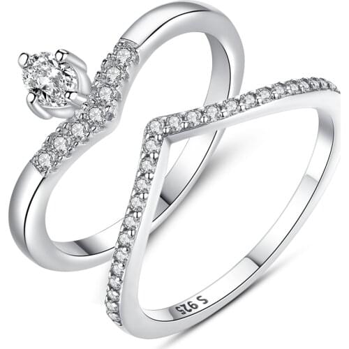 ELESHE 100% 925 Sterling Silver Shining Wish Ring Clear CZ Crystal Finger Rings for Women Wedding Engagement Jewelry Gift