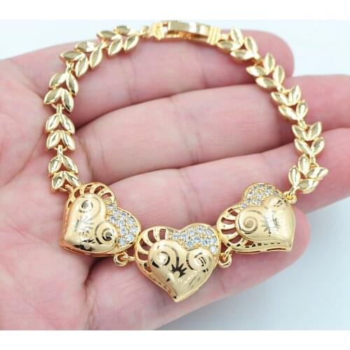 Gold Color Clear Zircon CZ Romantic Love Hearts Bracelet for Women Wedding Jewelry
