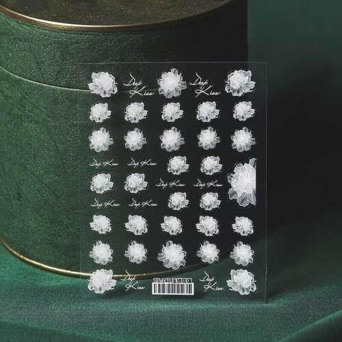 1Pc White Flower 3D Stickers Adhesive Relief Floral Pattern Nail Decals Nail Art Foil Wraps For Nail Art Decoration UV Gel