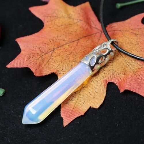 1pcs Opal White color Bullet Shape Natural Stone Real glass Necklaces Crystal Quartz Pendant Necklace For Female