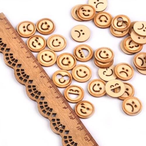 100pcs Natural Wooden Crafts Round Face Pattern For Handmade Scrapbooking DIY Home Decoration Sewing Art Accessories 13mm M1527
