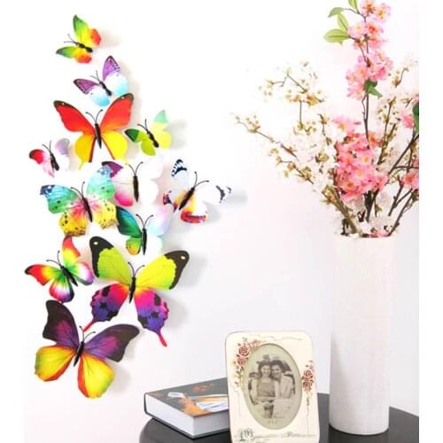 12 Pcs/Set 3D Multicolor Butterflies Wall Sticker Kids Rooms DIY Art Wall Decoration Mariposas Fridge Stickers Home Decoration